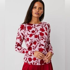 Floral Red and Pink Women's Crew Neck Sweater